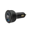 2-poorts USB-auto snellader, Type-C PD, LCD, 65 W, zwart