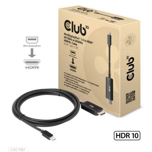 CLUB3D CAC-1187 video kabel adapter 1,8 m Mini DisplayPort HDMI Zwart